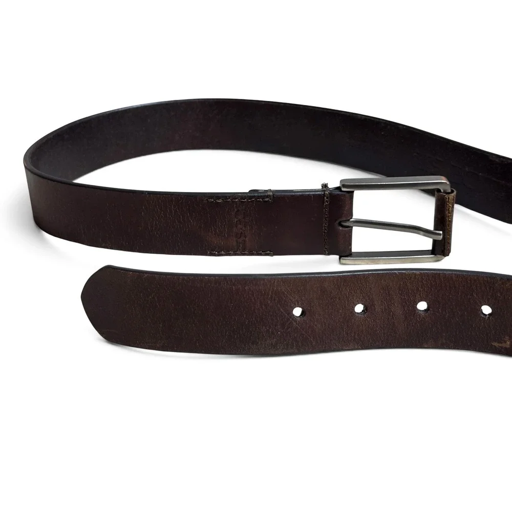 Joe's Jeans Dark Brown Genuine Leather Belt Gunmetal Square Buckle Minimalist 38